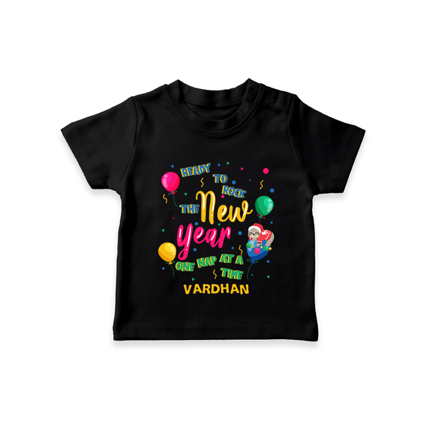 "Happy New Year 2025 - Memorable Moments With Our Customized T-Shirt for Kids With Name" - BLACK - 0-5 Months Old (Chest 17")