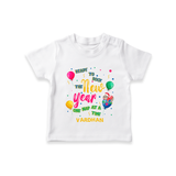 "Happy New Year 2025 - Memorable Moments With Our Customized T-Shirt for Kids With Name" - WHITE - 0-5 Months Old (Chest 17")