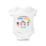 "Happy New Year 2025 - Heartwarming Memories With Our Customized Romper for Babies With Name" - WHITE - 0 - 3 Months Old (Chest 16")