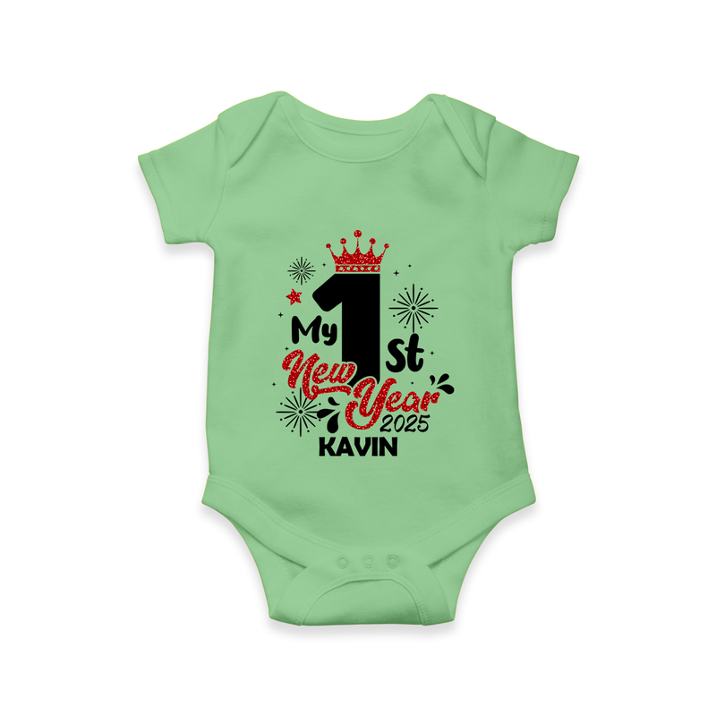 "My First New Year 2025 - Happy Memories With Our Customized Romper for Babies With Name" - GREEN - 0 - 3 Months Old (Chest 16")