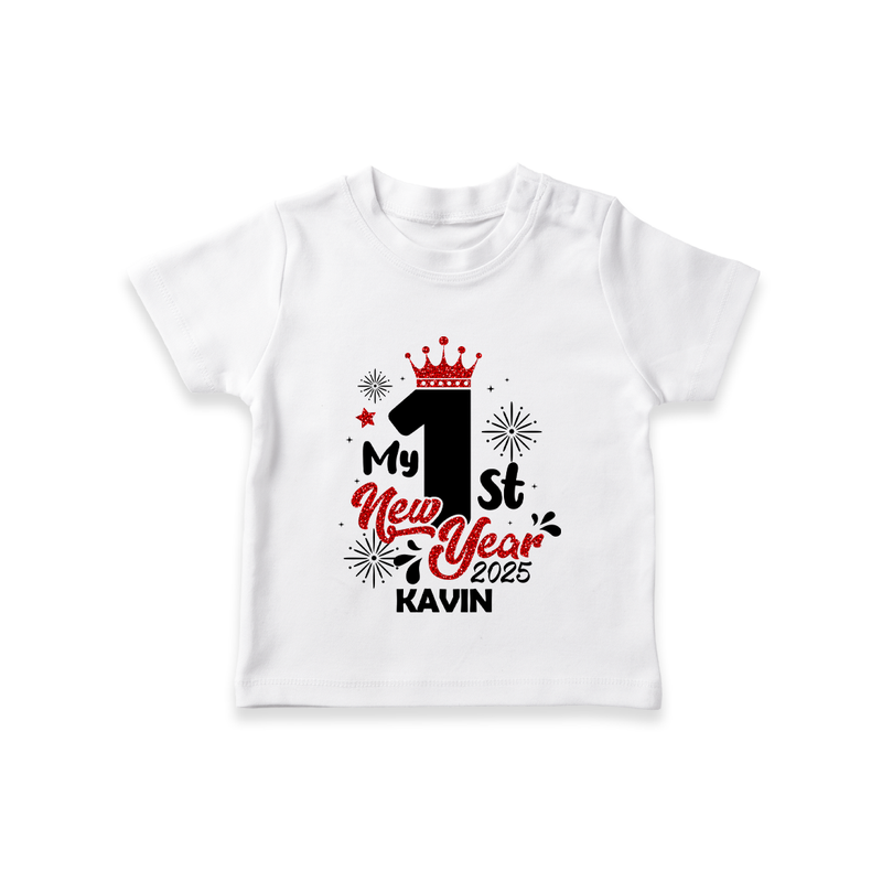 "My First New Year 2025 - Happy Memories With Our Customized T-Shirt for Kids With Name" - WHITE - 0-5 Months Old (Chest 17")