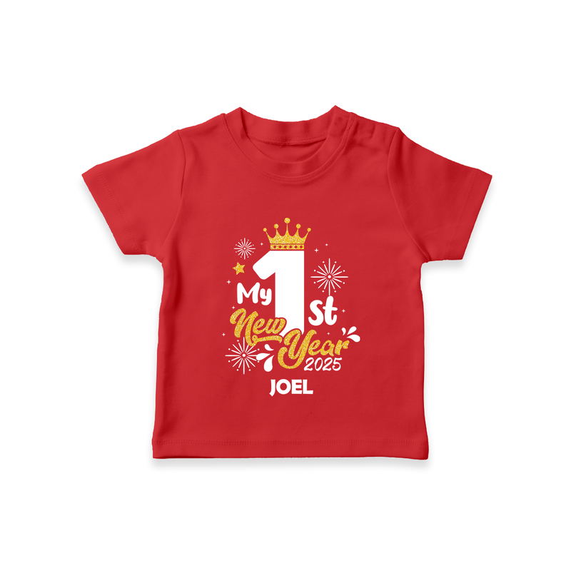 "My First New Year 2025 - Happy Memories With Our Customized T-Shirt for Kids With Name" - RED - 0-5 Months Old (Chest 17")