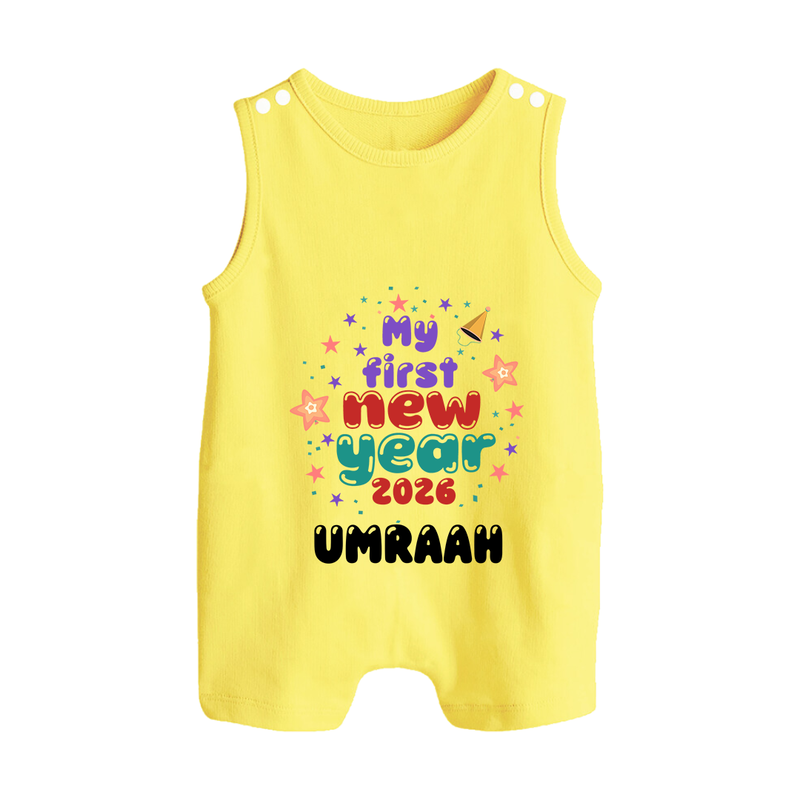 My First New Year 2026 – Colorful Stars | Personalised Romper Suit   - PASTEL YELLOW - 0 - 5 Months Old (Chest 18")