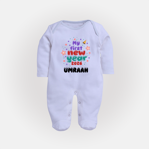 My First New Year 2026 – Colorful Stars | Personalised Fullbody Suit   - BABY BLUE - New Born (Chest 7.5")