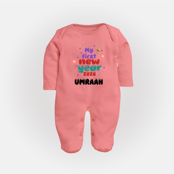 My First New Year 2026 – Colorful Stars | Personalised Fullbody Suit   - PEACH - New Born (Chest 7.5")