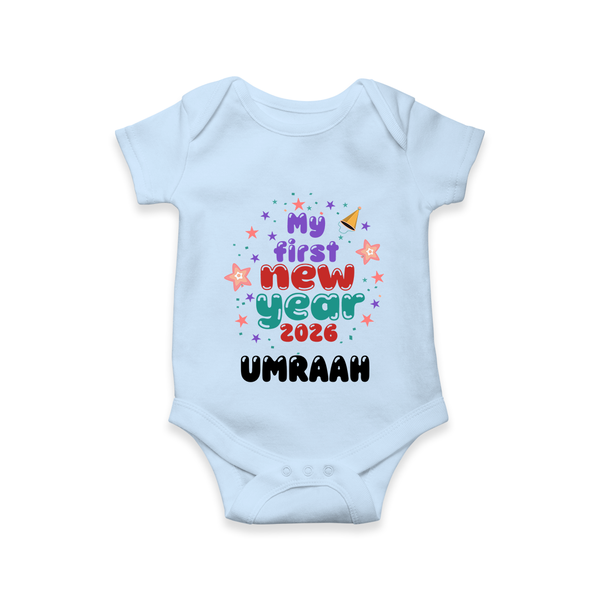 My First New Year 2026 – Colorful Stars | Personalised Romper for Kids - BABY BLUE - New Born (Chest 14")