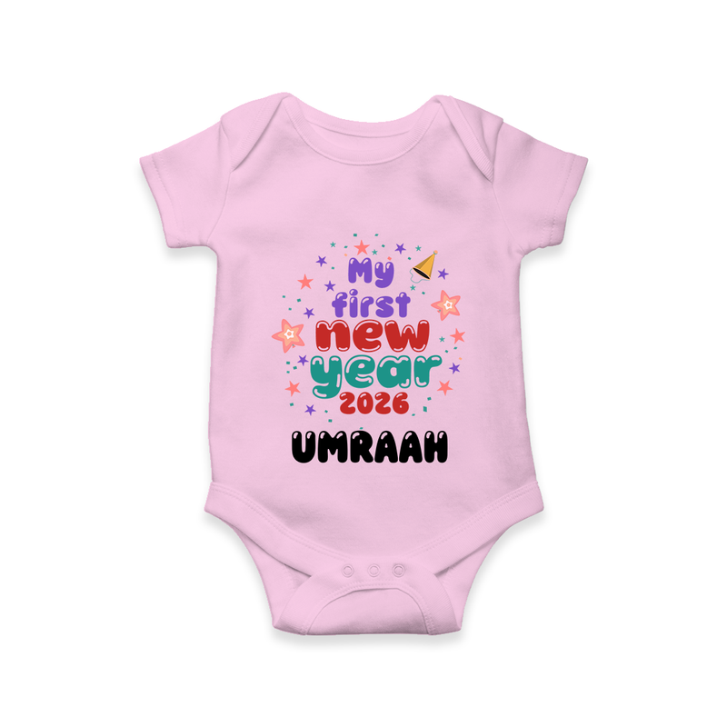 My First New Year 2026 – Colorful Stars | Personalised Romper for Kids - BABY PINK - New Born (Chest 14")