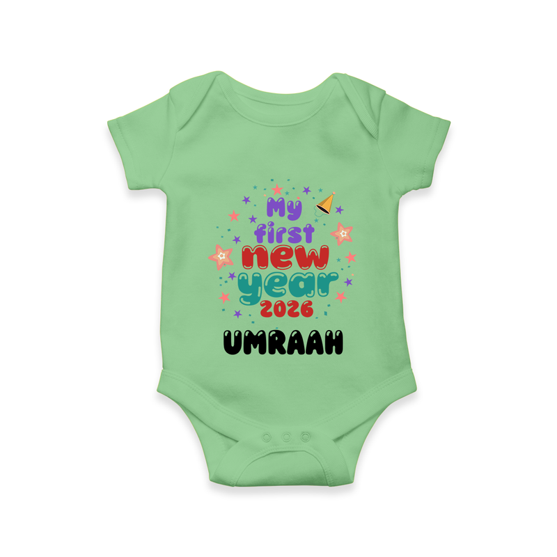 My First New Year 2026 – Colorful Stars | Personalised Romper for Kids - GREEN - New Born (Chest 14")