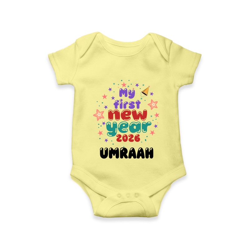 My First New Year 2026 – Colorful Stars | Personalised Romper for Kids - PASTEL YELLOW - New Born (Chest 14")