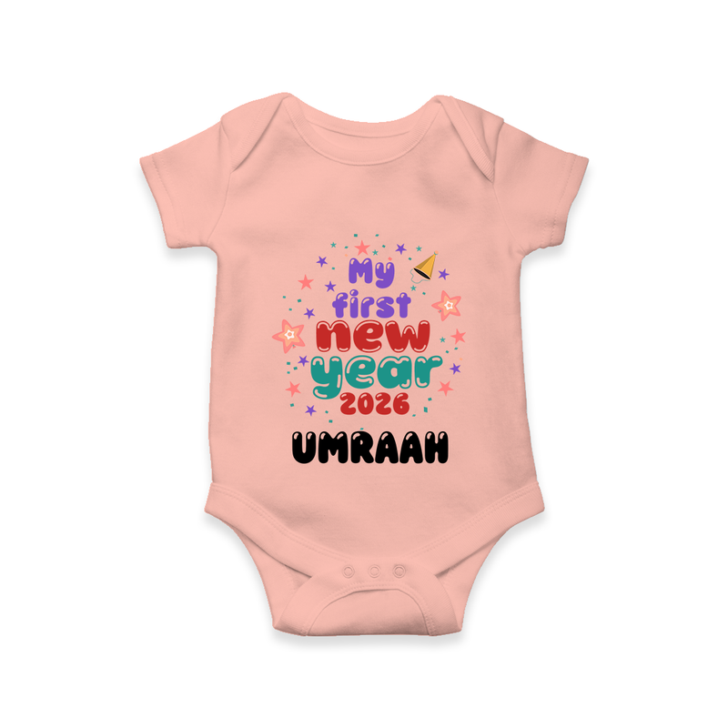 My First New Year 2026 – Colorful Stars | Personalised Romper for Kids - PEACH - New Born (Chest 14")