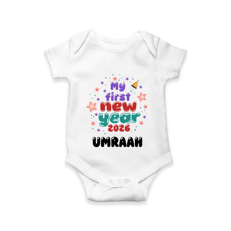 My First New Year 2026 – Colorful Stars | Personalised Romper for Kids - WHITE - New Born (Chest 14")