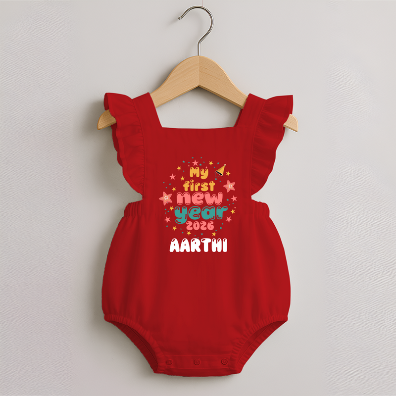 My First New Year 2026 – Colorful Stars | Personalised Romper Frock for Girls - RED - 0 - 3 Months Old (Chest 19")