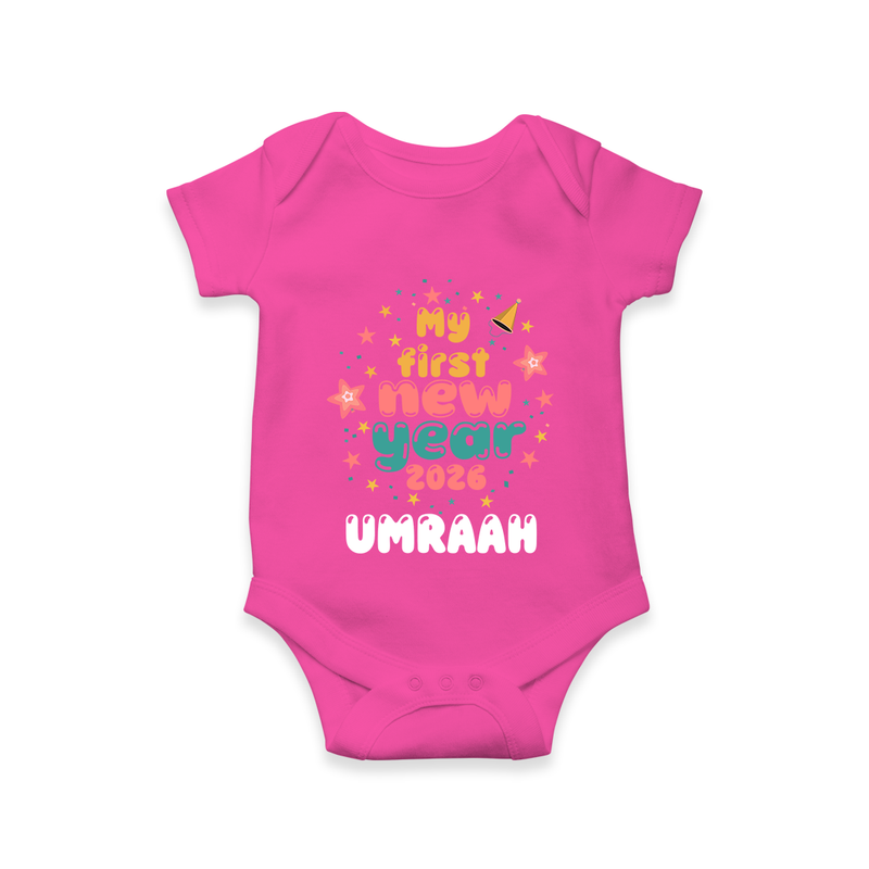 My First New Year 2026 – Colorful Stars | Personalised Romper for Kids - HOT PINK - New Born (Chest 14")