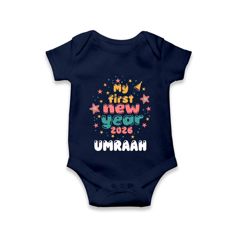My First New Year 2026 – Colorful Stars | Personalised Romper for Kids - NAVY BLUE - New Born (Chest 14")