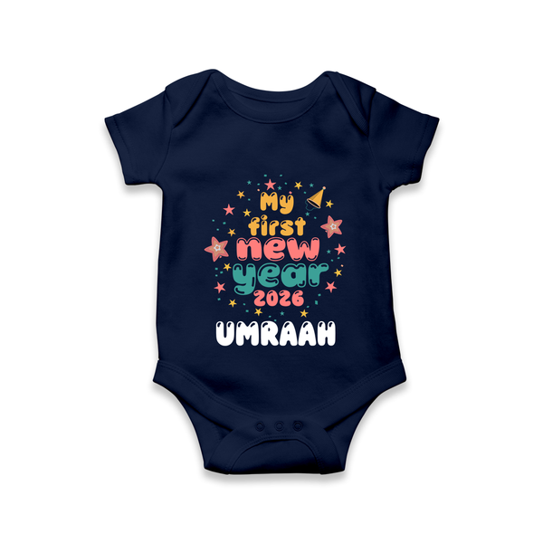 My First New Year 2026 – Colorful Stars | Personalised Romper for Kids - NAVY BLUE - New Born (Chest 14")