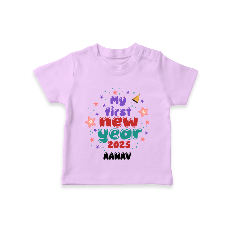 "My First New Year 2025 - Cherished Moments With Our Customized T-Shirt for Kids With Name" - LILAC - 0-5 Months Old (Chest 17")