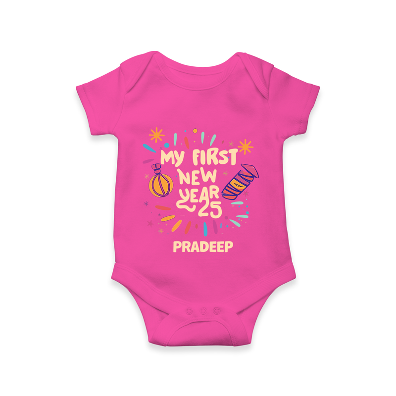 "My First New Year 2025 - Joyful Keepsake With Our Customized Romper for Babies With Name" - HOT PINK - 0 - 3 Months Old (Chest 16")