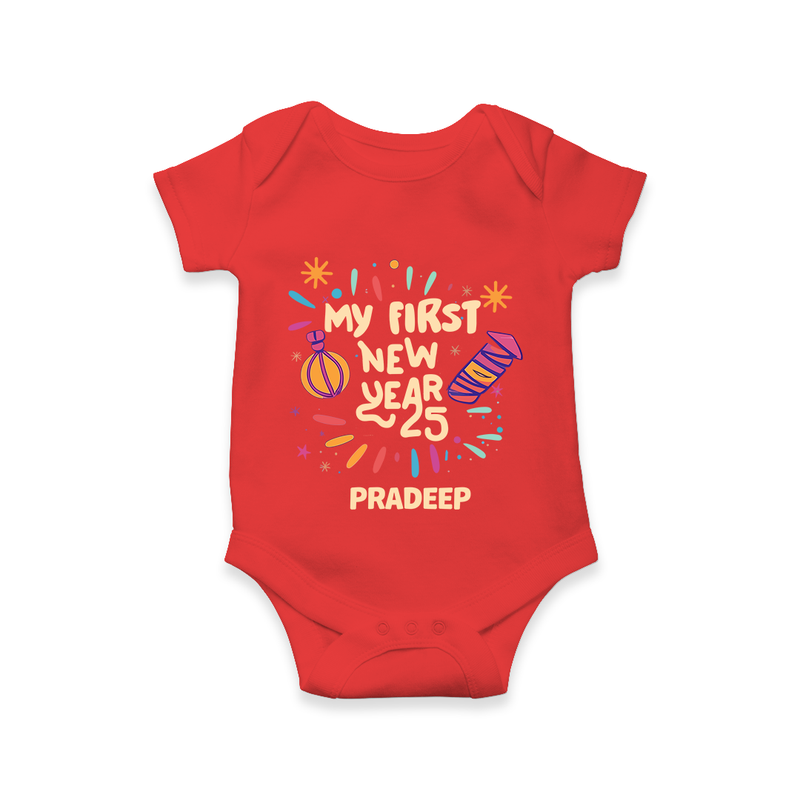 "My First New Year 2025 - Joyful Keepsake With Our Customized Romper for Babies With Name" - RED - 0 - 3 Months Old (Chest 16")