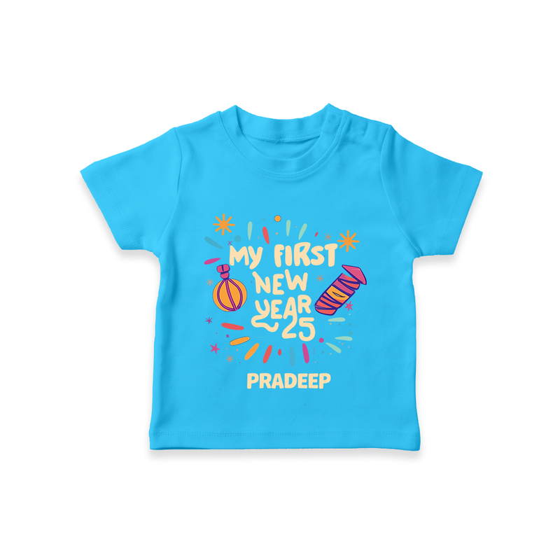 "My First New Year 2025 - Joyful Keepsake With Our Customized T-Shirt for Kids With Name" - SKY BLUE - 0-5 Months Old (Chest 17")