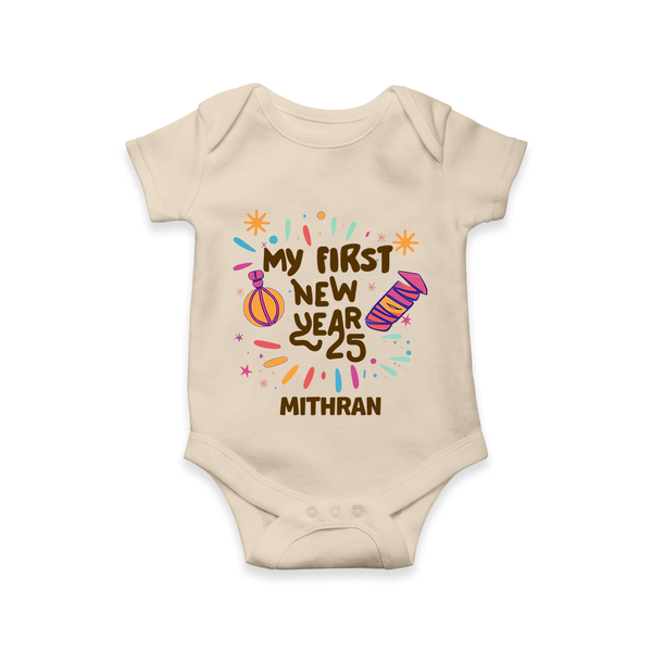 "My First New Year 2025 - Joyful Keepsake With Our Customized Romper for Babies With Name" - IVORY - 0 - 3 Months Old (Chest 16")