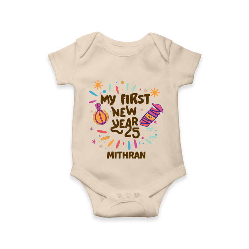 "My First New Year 2025 - Joyful Keepsake With Our Customized Romper for Babies With Name" - IVORY - 0 - 3 Months Old (Chest 16")