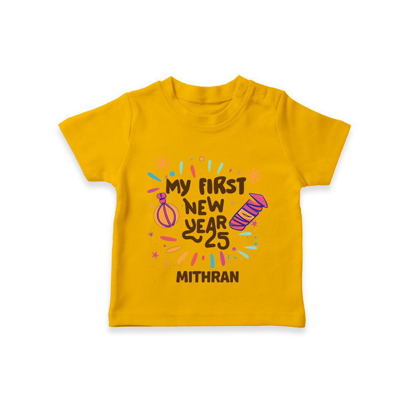 "My First New Year 2025 - Joyful Keepsake With Our Customized T-Shirt for Kids With Name" - CHROME YELLOW - 0-5 Months Old (Chest 17")