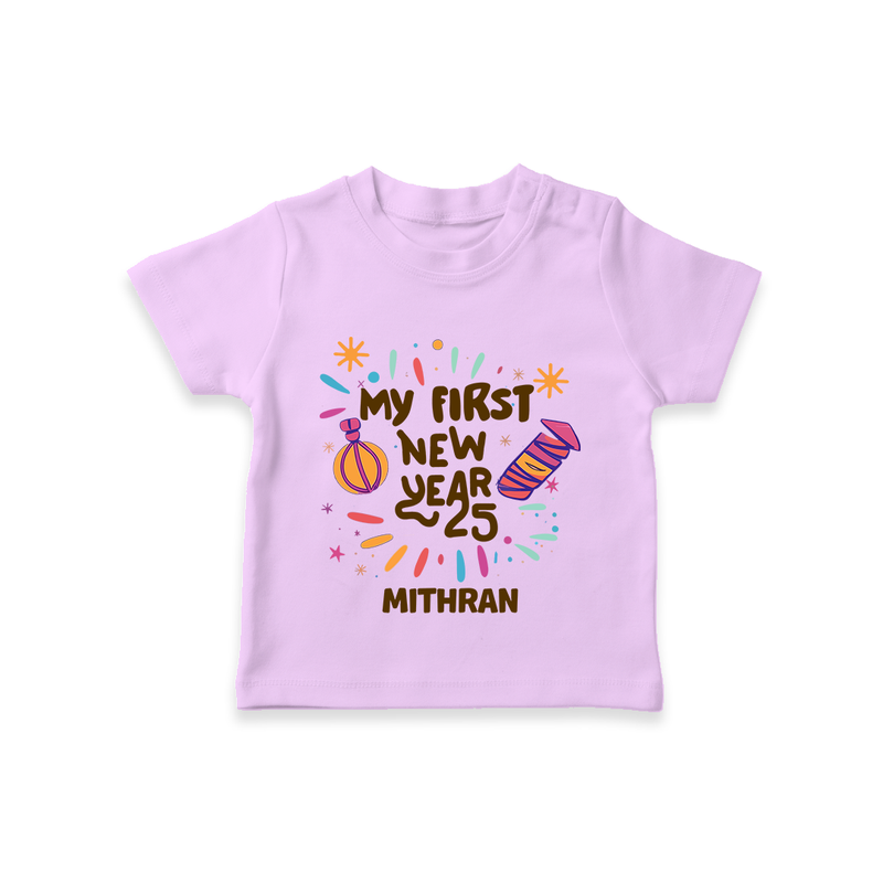 "My First New Year 2025 - Joyful Keepsake With Our Customized T-Shirt for Kids With Name" - LILAC - 0-5 Months Old (Chest 17")