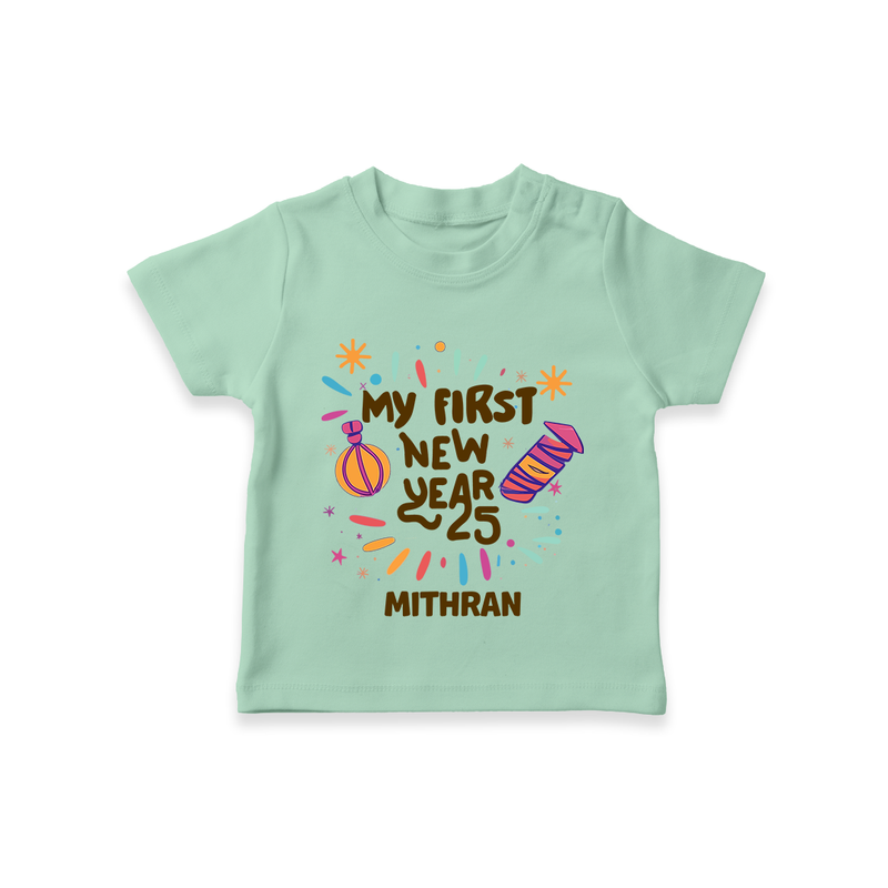 "My First New Year 2025 - Joyful Keepsake With Our Customized T-Shirt for Kids With Name" - MINT GREEN - 0-5 Months Old (Chest 17")