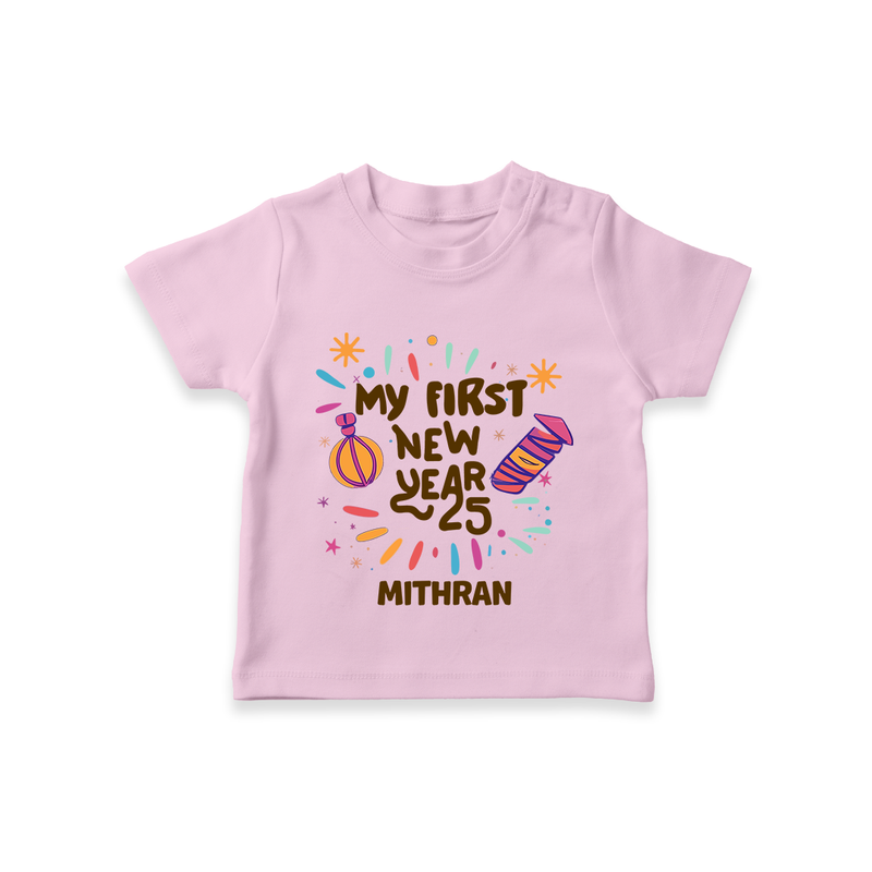 "My First New Year 2025 - Joyful Keepsake With Our Customized T-Shirt for Kids With Name" - PINK - 0-5 Months Old (Chest 17")