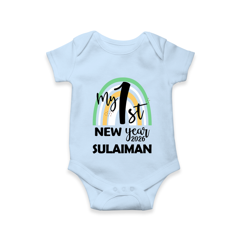 My 1st New Year 2026 – Rainbow Theme| Customized Romper for Kids - BABY BLUE - New Born (Chest 14")