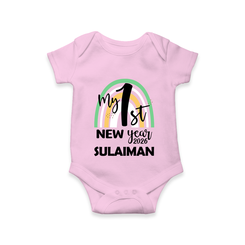 My 1st New Year 2026 – Rainbow Theme| Customized Romper for Kids - BABY PINK - New Born (Chest 14")