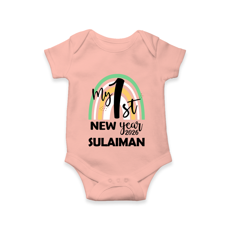 My 1st New Year 2026 – Rainbow Theme| Customized Romper for Kids - PEACH - New Born (Chest 14")