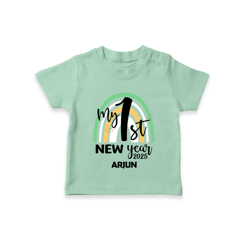 "My First New Year 2025 - Precious Memories With Our Customized T-Shirt for Kids With Name" - MINT GREEN - 0-5 Months Old (Chest 17")