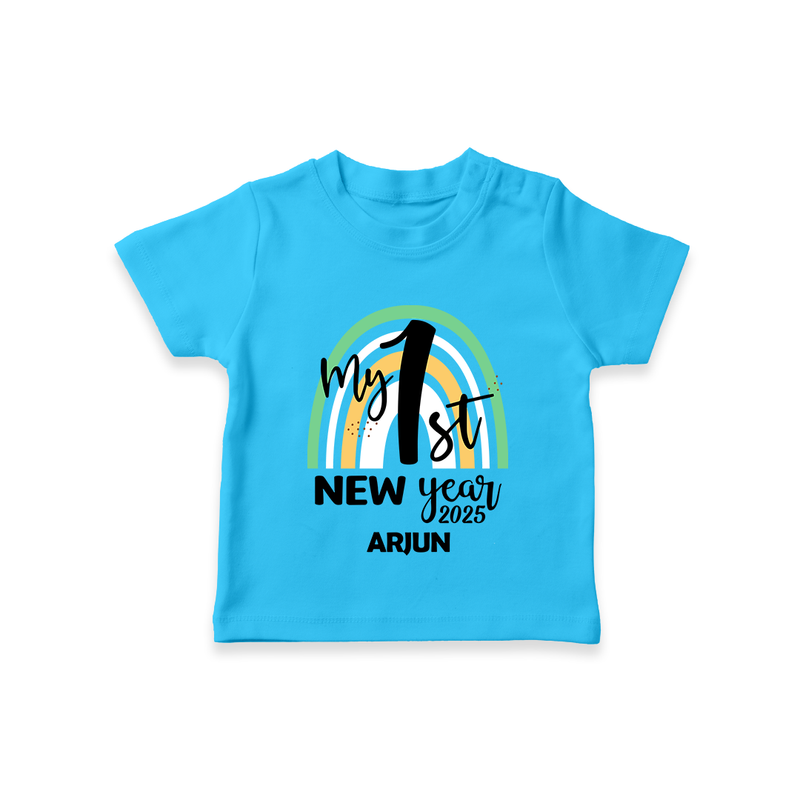 "My First New Year 2025 - Precious Memories With Our Customized T-Shirt for Kids With Name" - SKY BLUE - 0-5 Months Old (Chest 17")