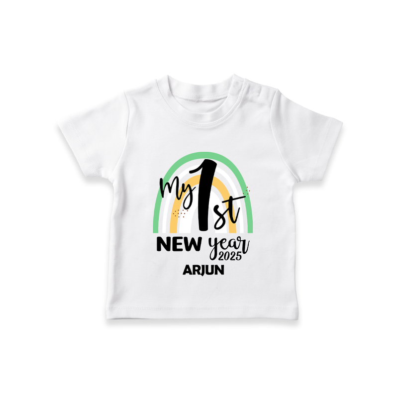 "My First New Year 2025 - Precious Memories With Our Customized T-Shirt for Kids With Name" - WHITE - 0-5 Months Old (Chest 17")