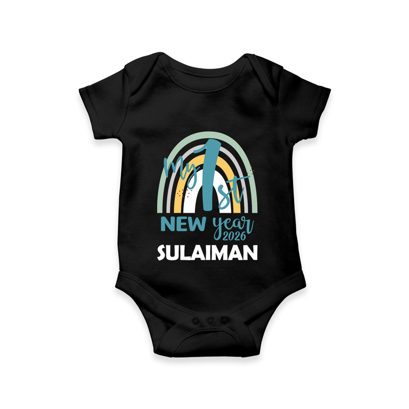 My 1st New Year 2026 – Rainbow Theme| Customized Romper for Kids - BLACK - New Born (Chest 14")