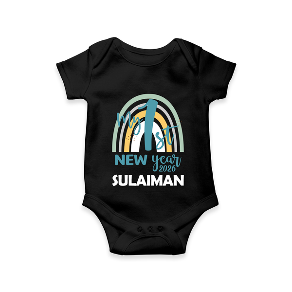 My 1st New Year 2026 – Rainbow Theme| Customized Romper for Kids - BLACK - New Born (Chest 14")