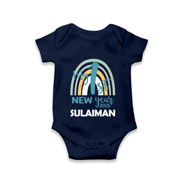 My 1st New Year 2026 – Rainbow Theme| Customized Romper for Kids - NAVY BLUE - New Born (Chest 14")
