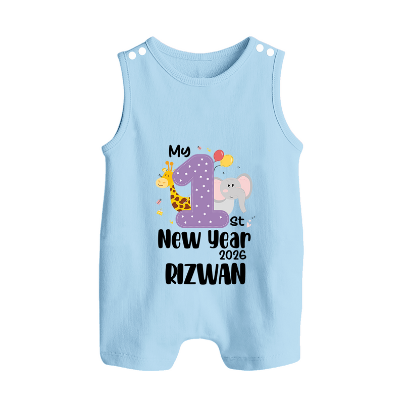 My 1st New Year 2026 – Animal Theme | Personalised Romper Suit   - BABY BLUE - 0 - 5 Months Old (Chest 18")