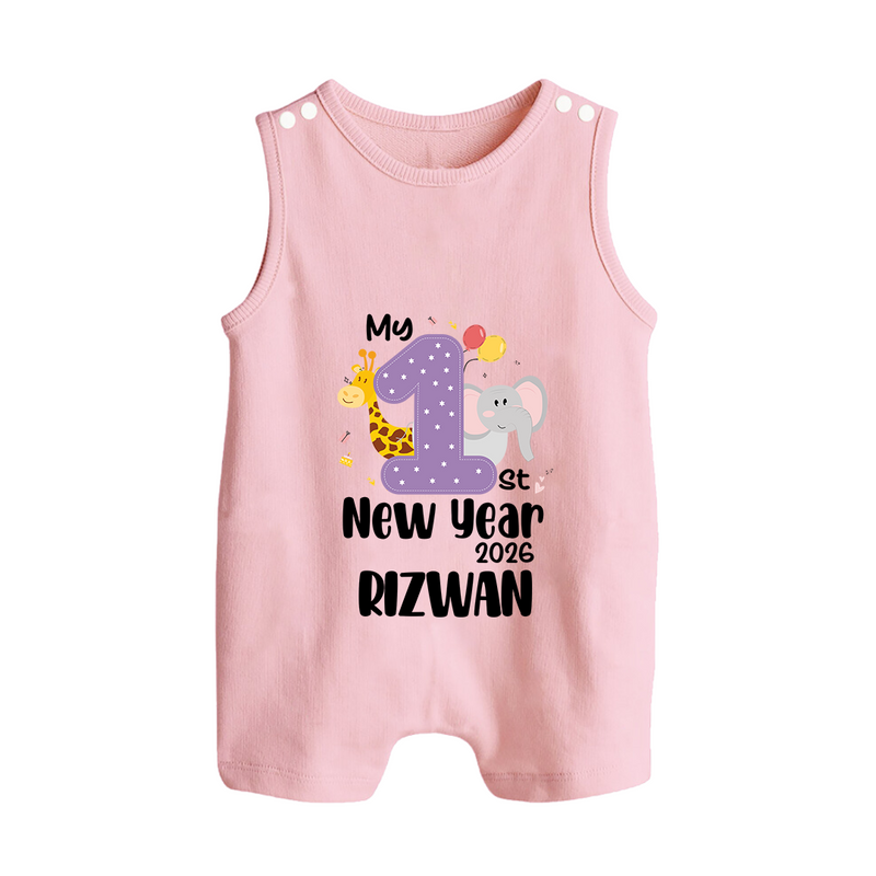 My 1st New Year 2026 – Animal Theme | Personalised Romper Suit   - BABY PINK - 0 - 5 Months Old (Chest 18")