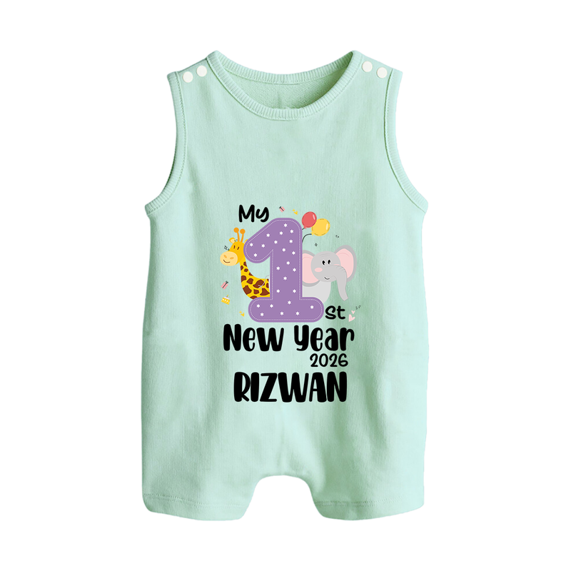My 1st New Year 2026 – Animal Theme | Personalised Romper Suit   - MINT GREEN - 0 - 5 Months Old (Chest 18")