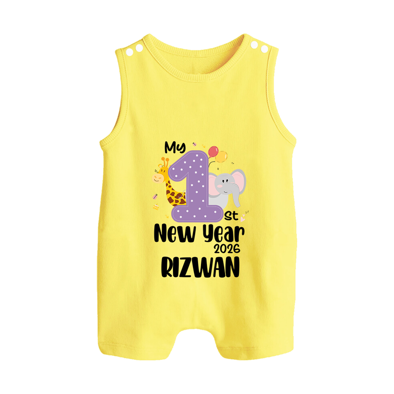 My 1st New Year 2026 – Animal Theme | Personalised Romper Suit   - PASTEL YELLOW - 0 - 5 Months Old (Chest 18")