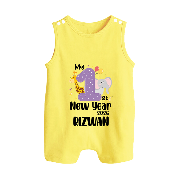 My 1st New Year 2026 – Animal Theme | Personalised Romper Suit   - PASTEL YELLOW - 0 - 5 Months Old (Chest 18")