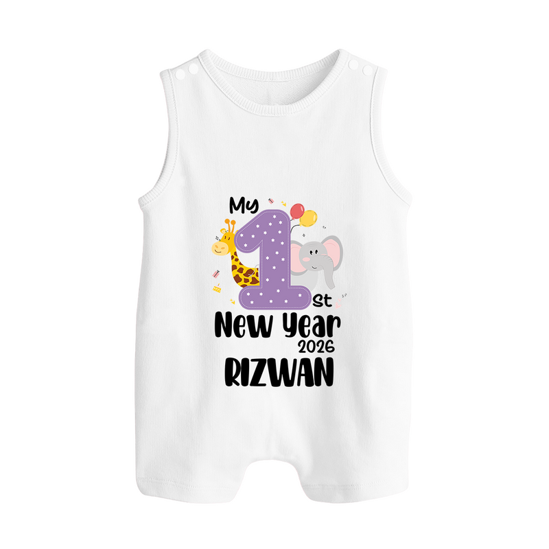 My 1st New Year 2026 – Animal Theme | Personalised Romper Suit   - WHITE - 0 - 5 Months Old (Chest 18")