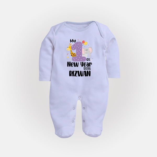My 1st New Year 2026 – Animal Theme | Personalised Fullbody Suit   - BABY BLUE - New Born (Chest 7.5")