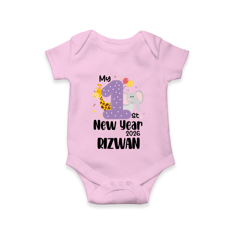 My 1st New Year 2026 – Animal Theme | Personalised Romper for Kids - BABY PINK - New Born (Chest 14")
