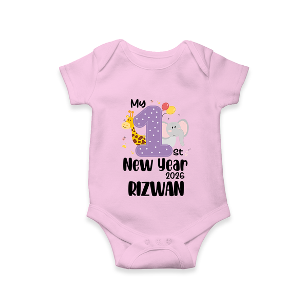 My 1st New Year 2026 – Animal Theme | Personalised Romper for Kids - BABY PINK - New Born (Chest 14")