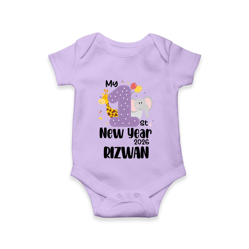 My 1st New Year 2026 – Animal Theme | Personalised Romper for Kids - LILAC - New Born (Chest 14")