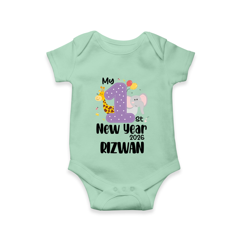 My 1st New Year 2026 – Animal Theme | Personalised Romper for Kids - MINT GREEN - New Born (Chest 14")