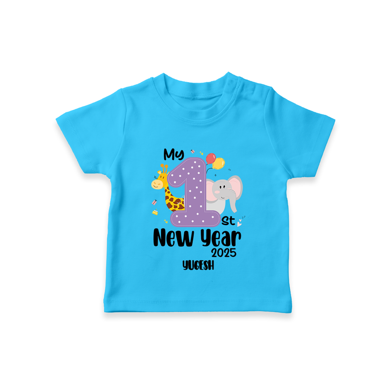 "My First New Year 2025 - Memorable Moments With Our Customized T-Shirt for Kids With Name" - SKY BLUE - 0-5 Months Old (Chest 17")